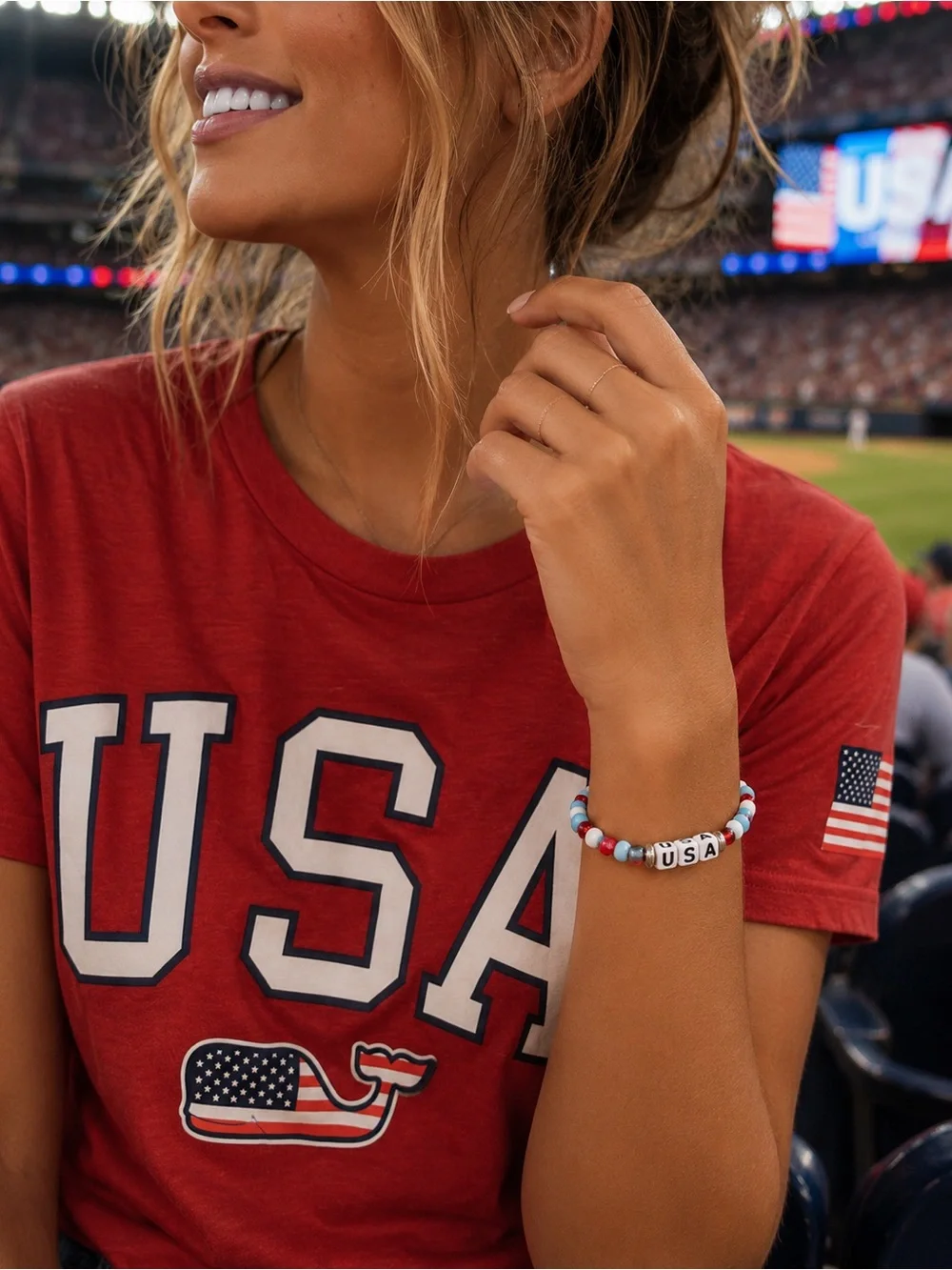USA Patriotic T-Shirt & Handmade Bracelet Set | Red, White & Blue Americana Bund
